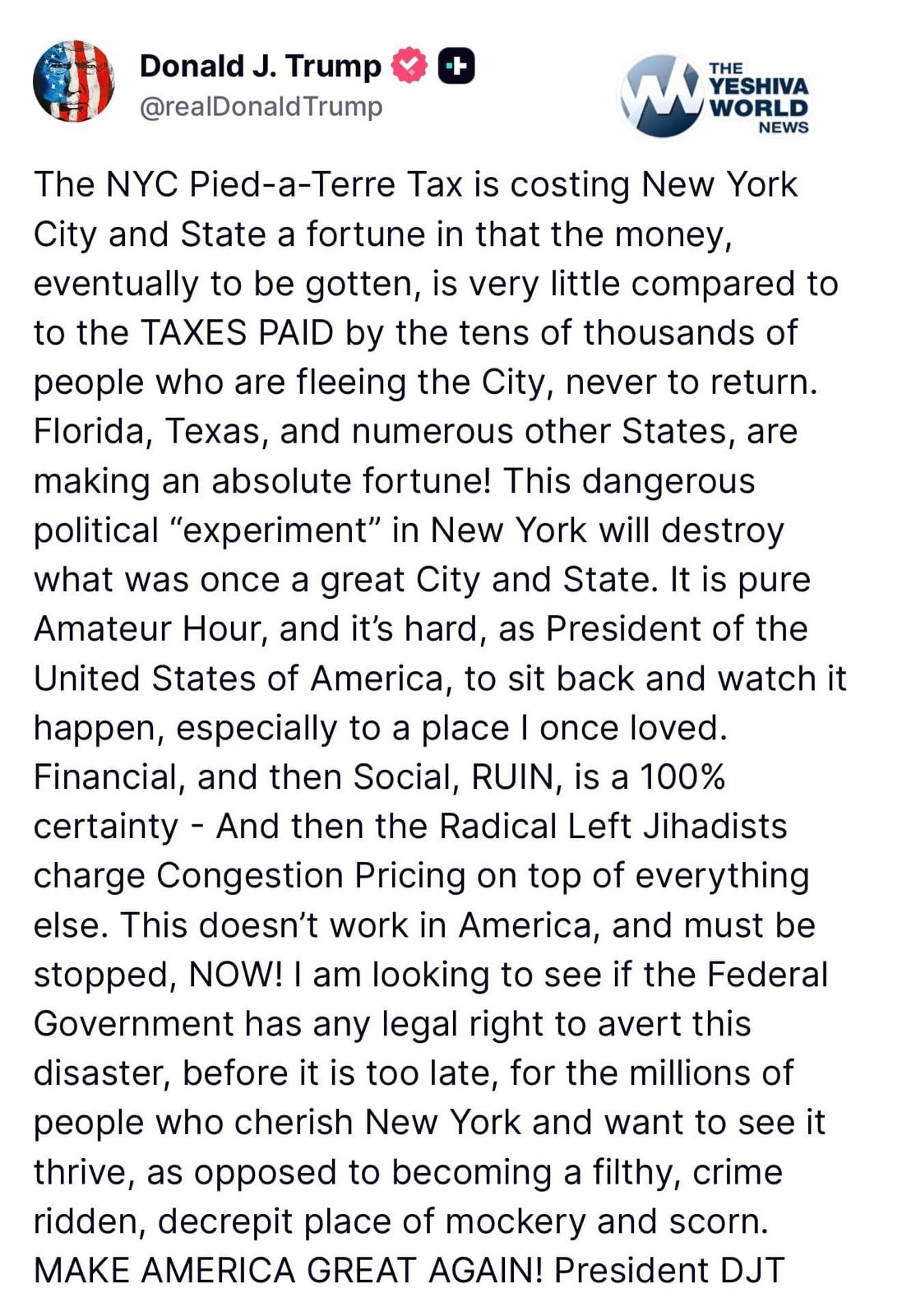 TRUMP BLASTS MAMDANI: Slams Pied À Terre Tax And Congestion Pricing, Says Feds May Step In