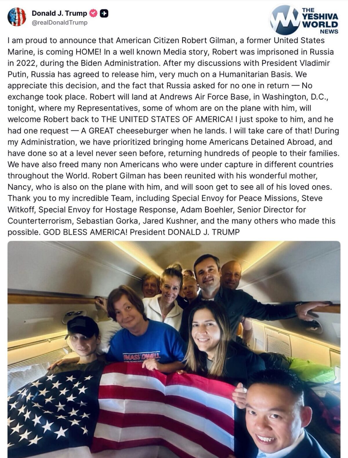 TRUMP ANNOUNCES: Former U.S. Marine Robert Gilman Coming Home After Russia Agrees To Humanitarian Release