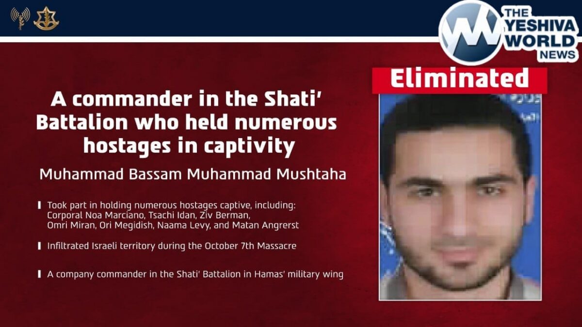 TERRORIST ELIMINATED: IDF Kills Hamas Commander Involved In Holding Hostages Captive