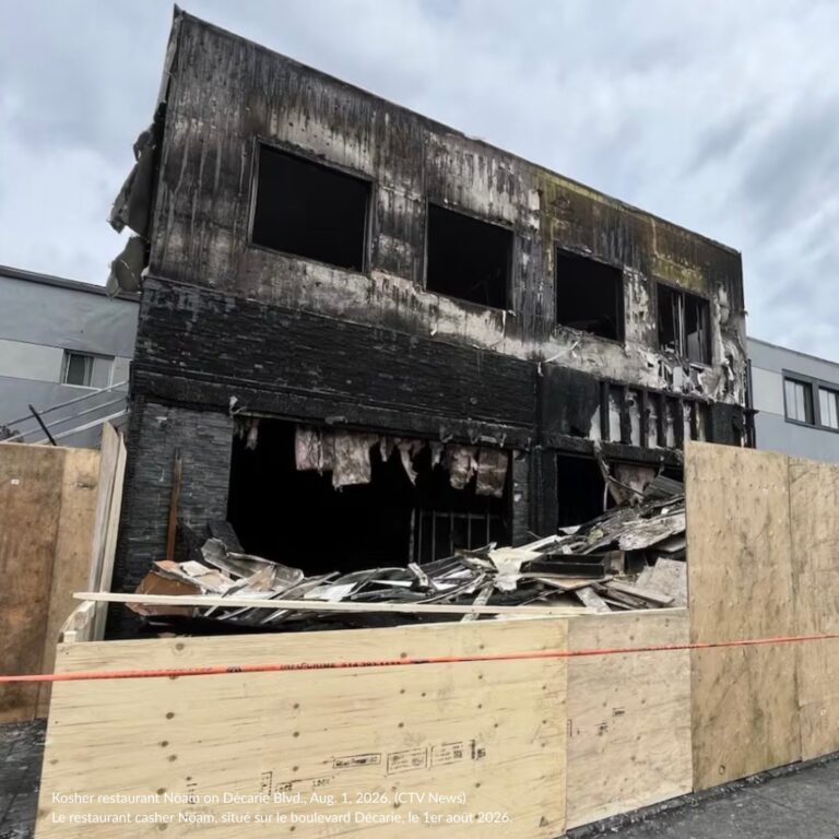 Suspicious Fire Heavily Damages Montreal Kosher Restaurant; Police Probe Possible Arson