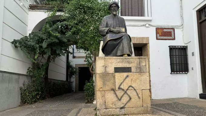 Swastika Defaces Rambam Statue in Spain, Sparking Condemnation